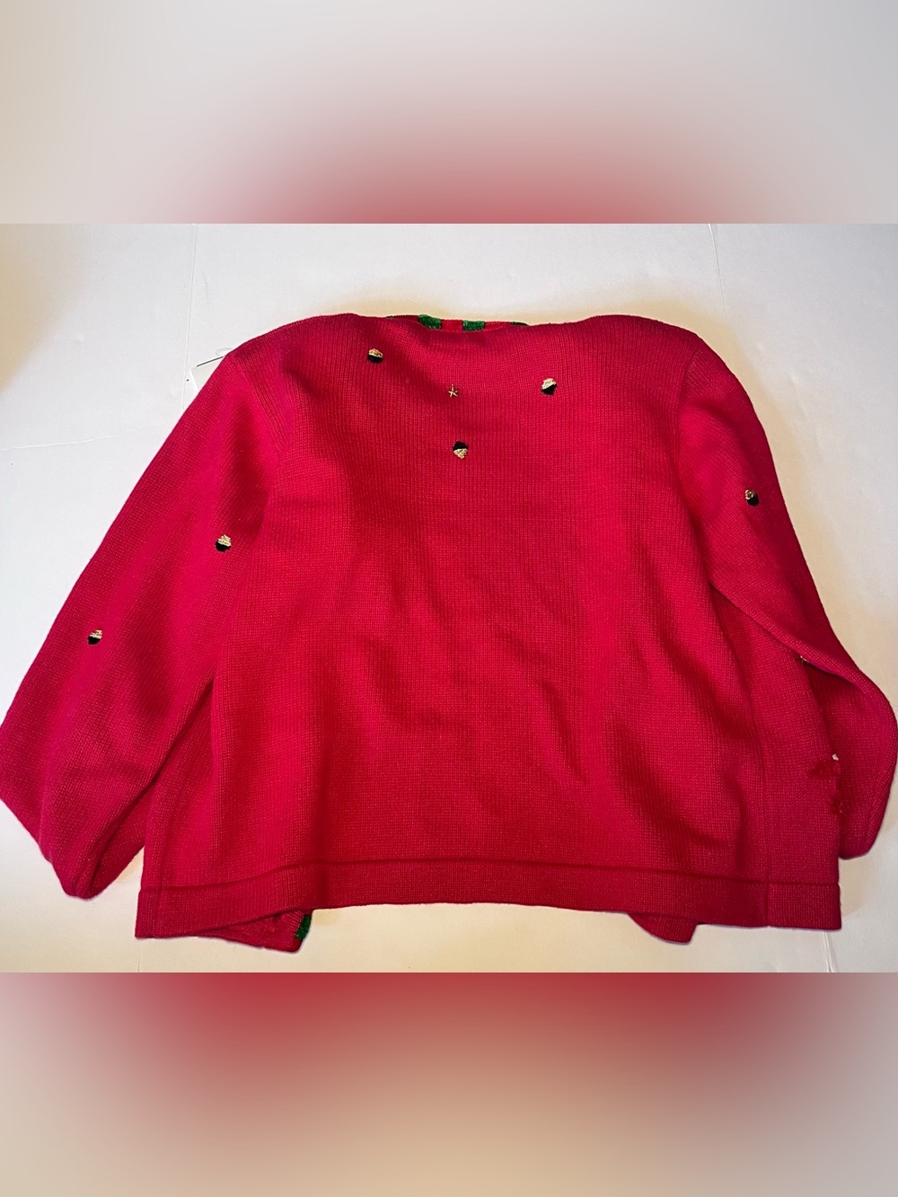 VTG 90s Berek Red Leaping Cats Beaded Cardigan Sweater Size Medium Grannycore - Picture 9 of 9